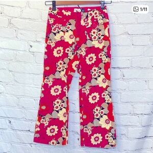 Gap Kids Pink Cream Orange Floral Corduroy Boot Cut Stretch Pants Girl’s Size 7